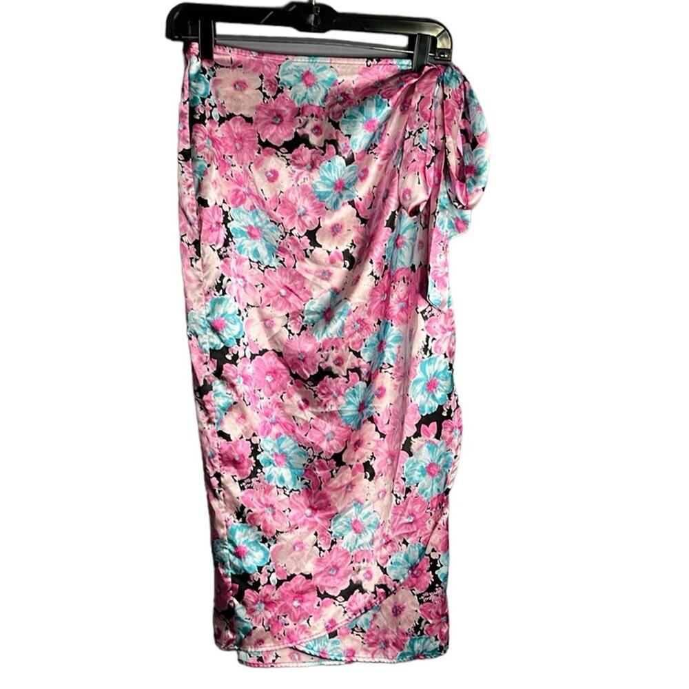 Wayf Pink Blue Floral Long Wrap Skirt Medium